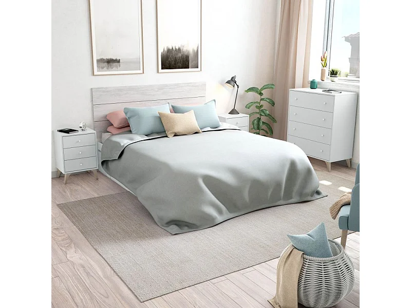 Tête de lit double Sweet 135/150 cm 2 chevets 3 tiroirs Blanc Velho