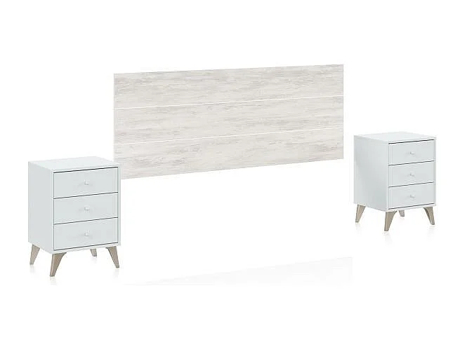 Cabeceira de Cama Casal Sweet 135/150 cm 2 Mesas de Cabeceira 3 Gavetas Branco Velho