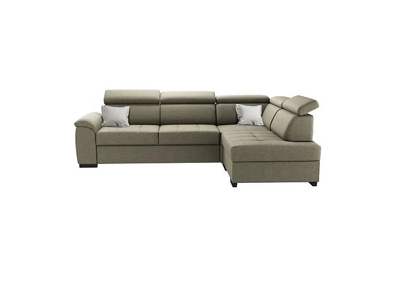 KYLIAN Canapé angle réversible panoramique - Tissu Beige - L 258 x P 187 x H 77/89 cm