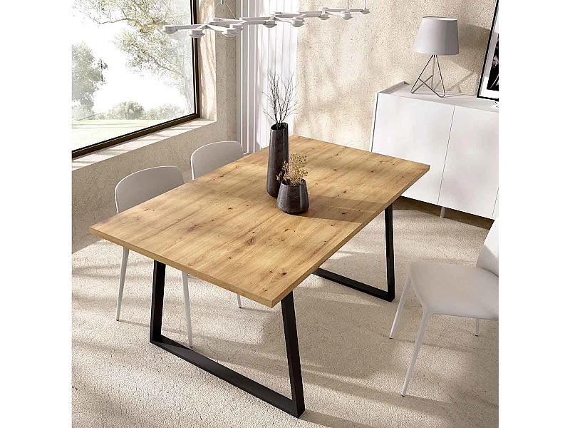 Mesa de comedor Aran extensible nordic/negro 75x120-160x90 cm