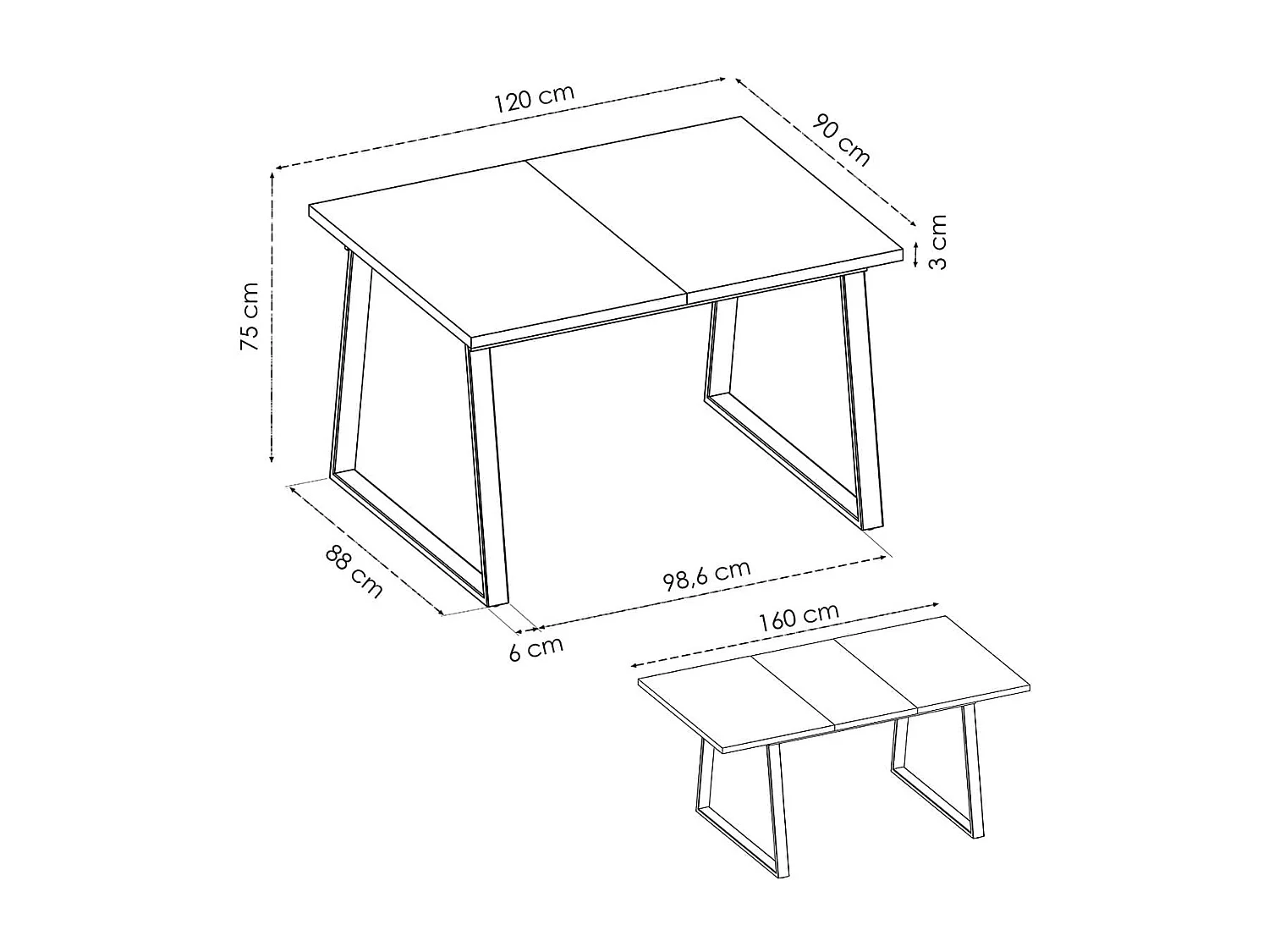 Mesa de comedor Aran extensible nordic/negro 75x120-160x90 cm