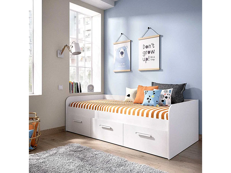 Cama nido Mek 3 cajones blanco 60x194x97 cm