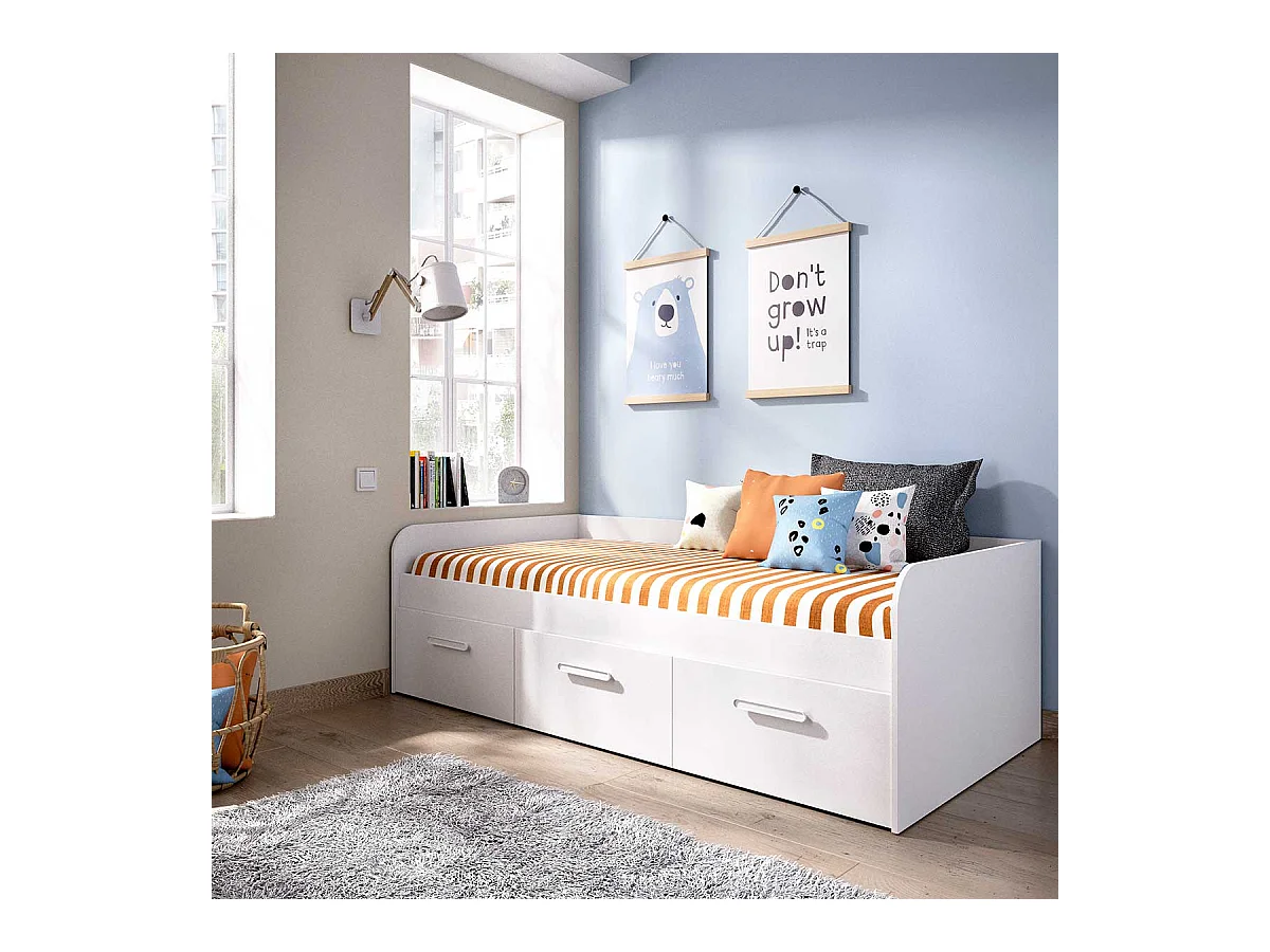 Cama nido Mek 3 cajones blanco 60x194x97 cm