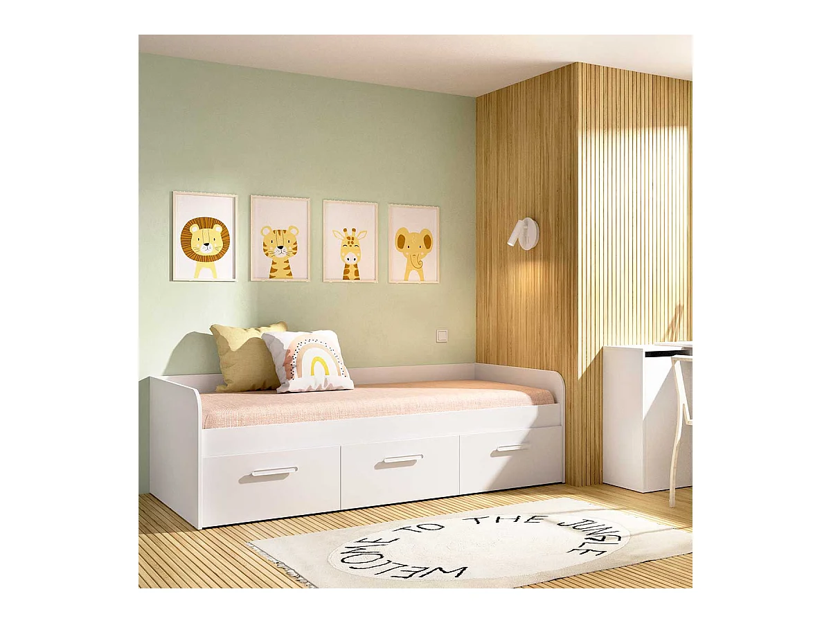 Cama nido Mek 3 cajones blanco 60x194x97 cm