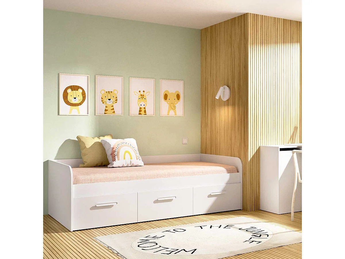 Cama nido Mek 3 cajones blanco 60x194x97 cm