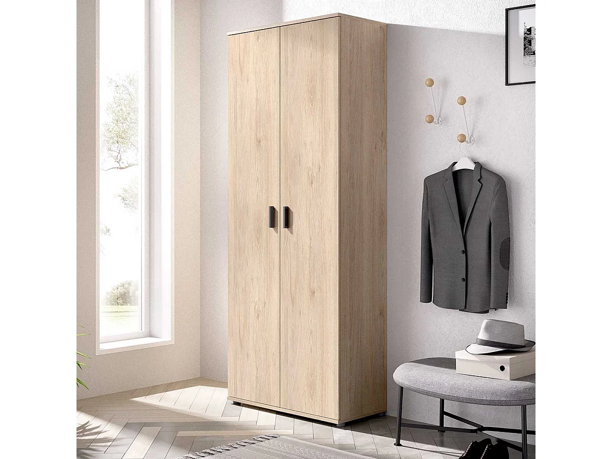 Armario multiusos Fit 2 puertas 4 estantes + escobero natural 190,2x77,4x35,3 cm