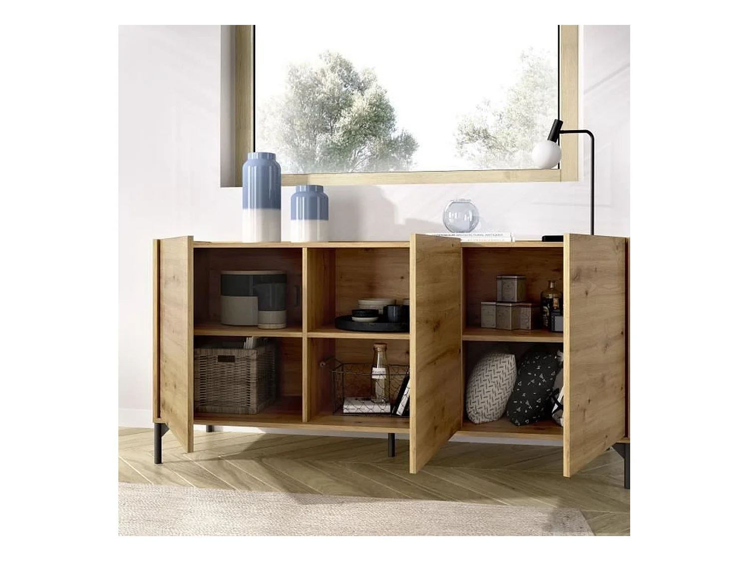 Credenza bassa NESS Melaminico rovere Artisan 3 ante 155 x 43 x 75 cm