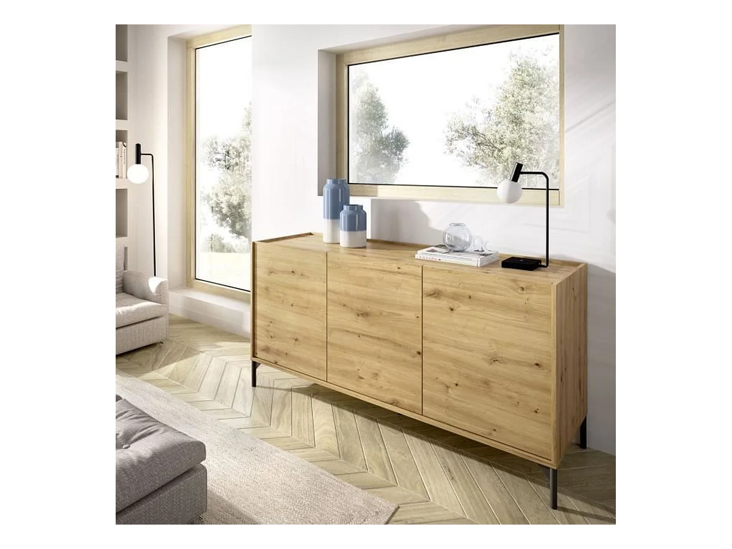 Credenza bassa NESS Melaminico rovere Artisan 3 ante 155 x 43 x 75 cm