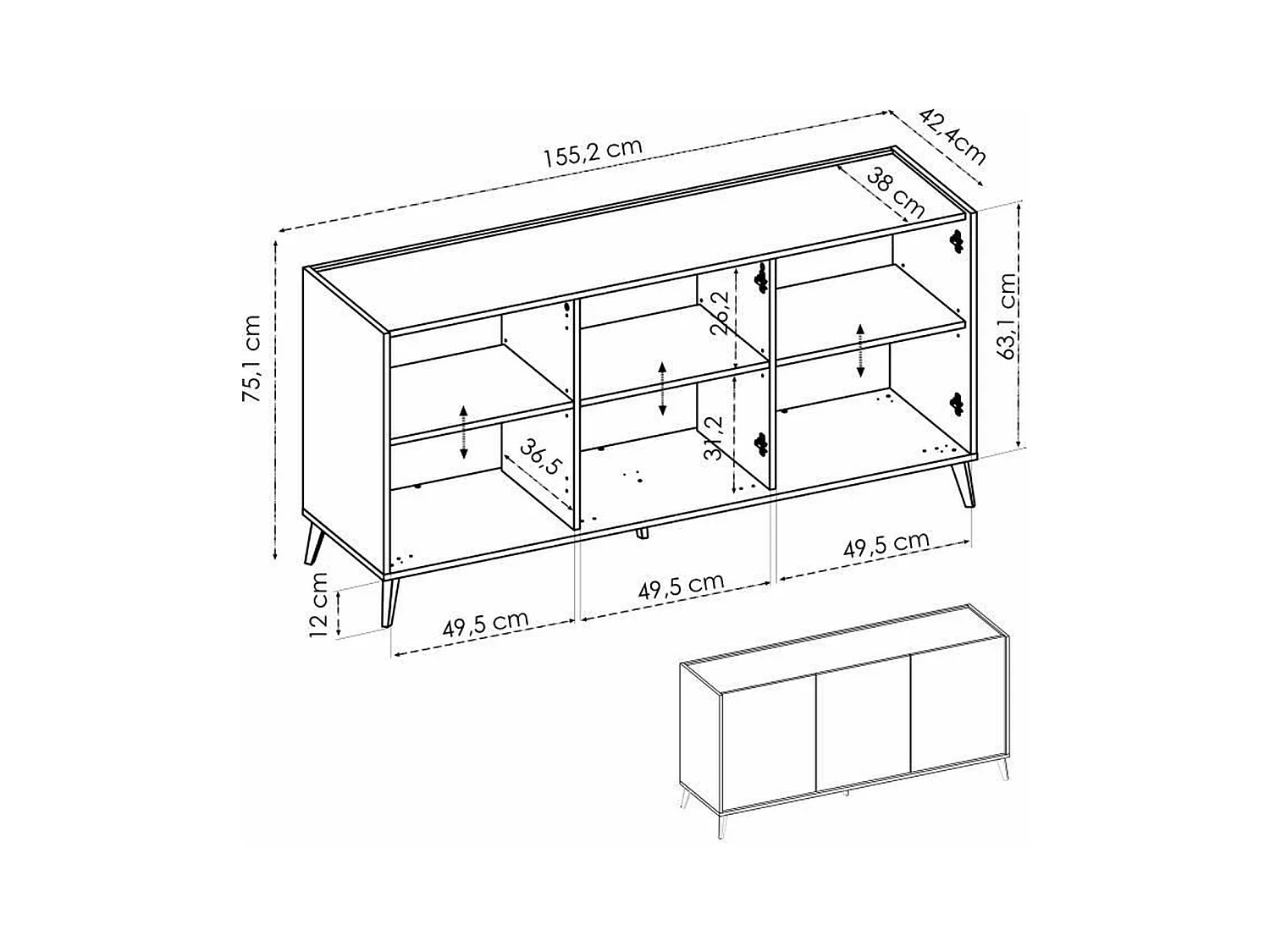 Credenza bassa NESS Melaminico rovere Artisan 3 ante 155 x 43 x 75 cm