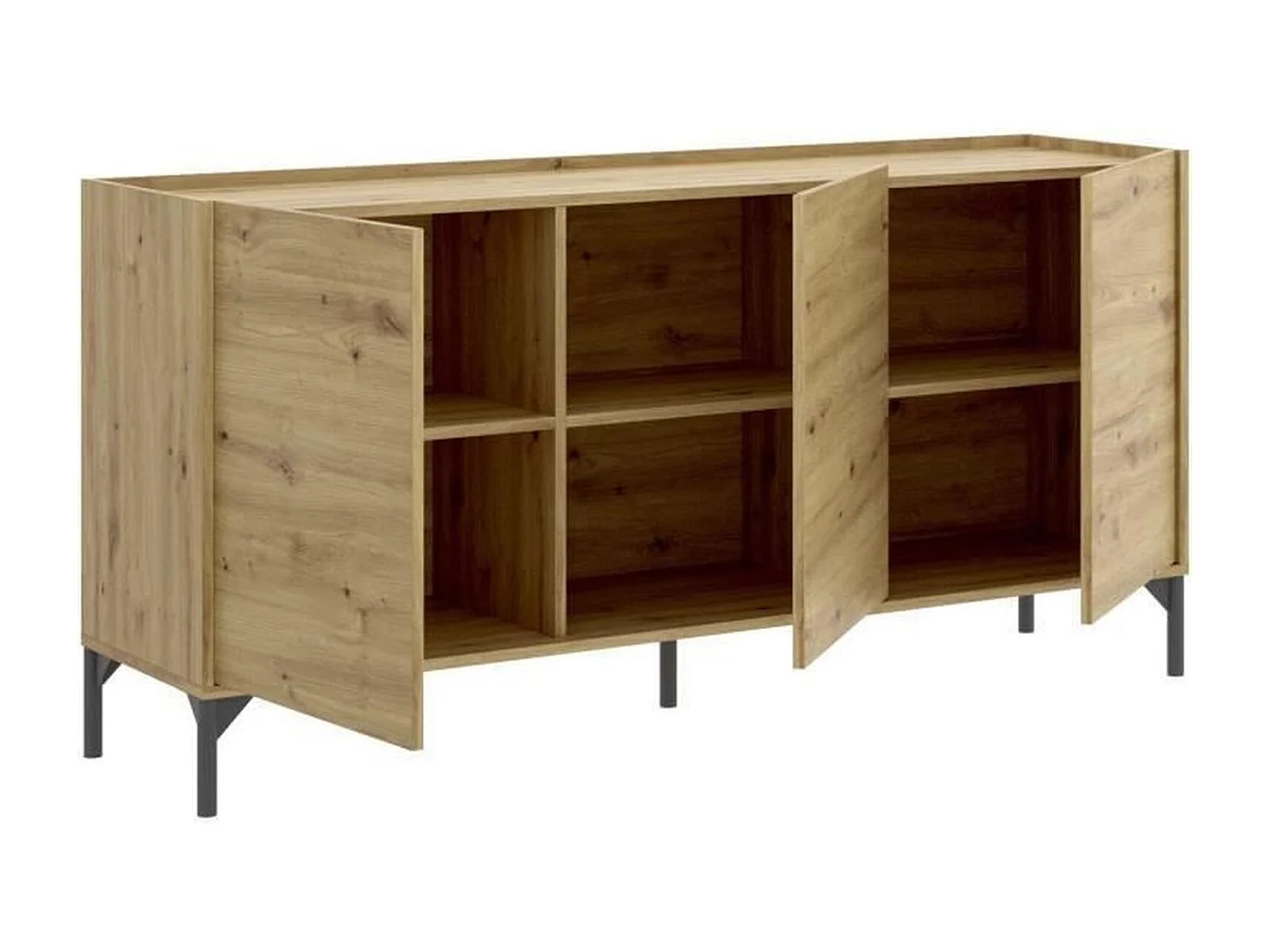 NESS niedriges Sideboard – Artisan Oak Melamin – 3 Türen – 155 x 43 x 75 cm