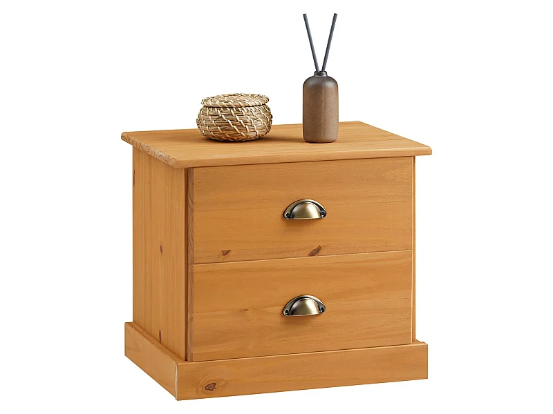 Table de chevet PARIS table de nuit avec 2 tiroirs, en pin massif lasuré brun