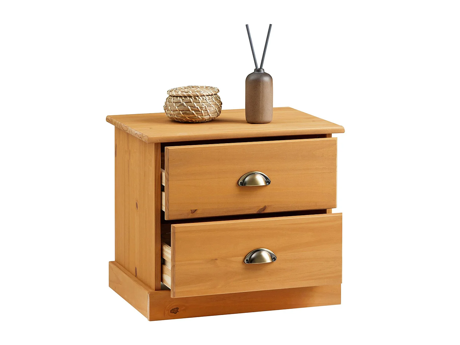 Table de chevet PARIS table de nuit avec 2 tiroirs, en pin massif lasuré brun