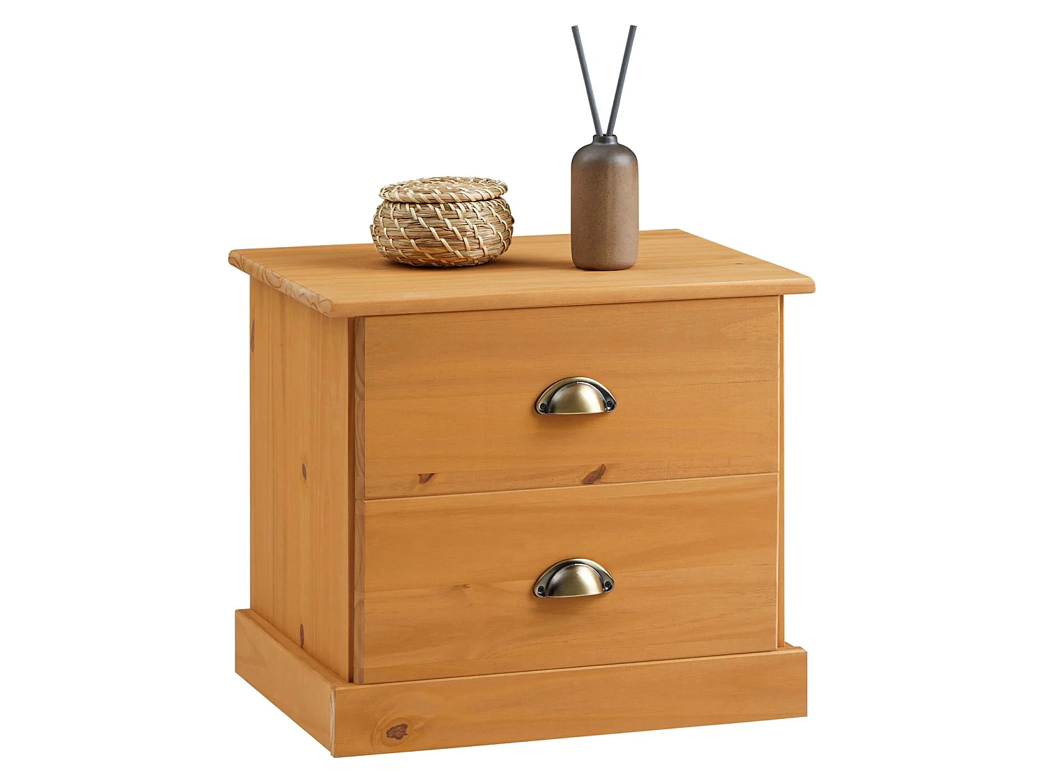 Table de chevet PARIS table de nuit avec 2 tiroirs, en pin massif lasuré brun