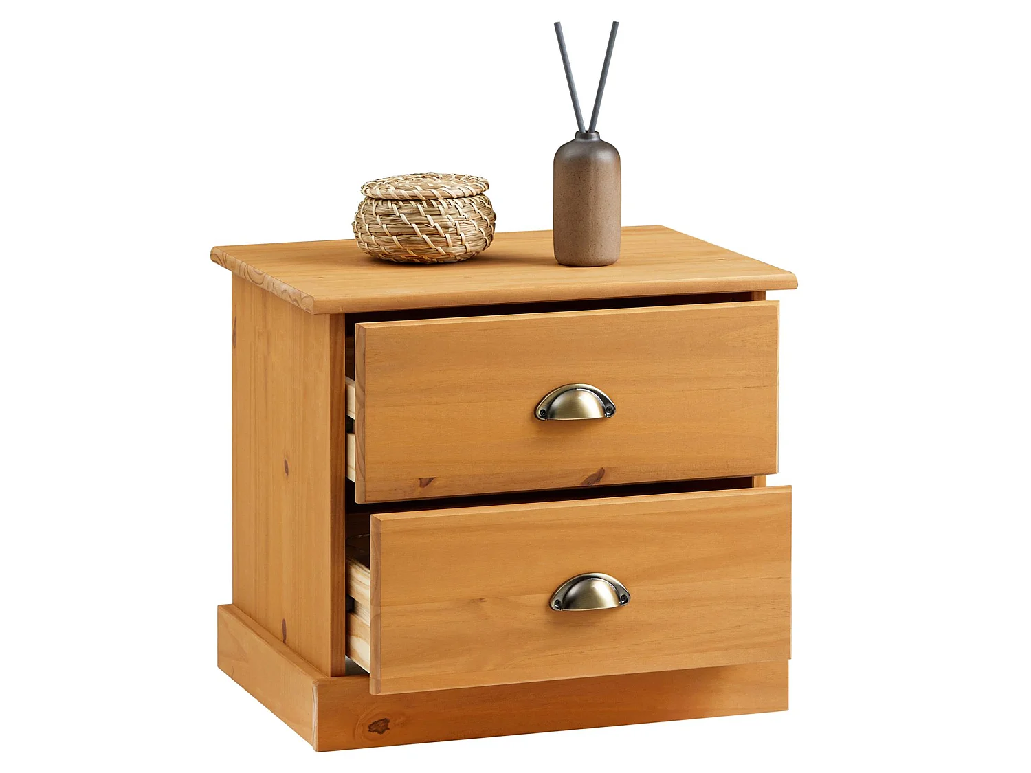 Table de chevet PARIS table de nuit avec 2 tiroirs, en pin massif lasuré brun