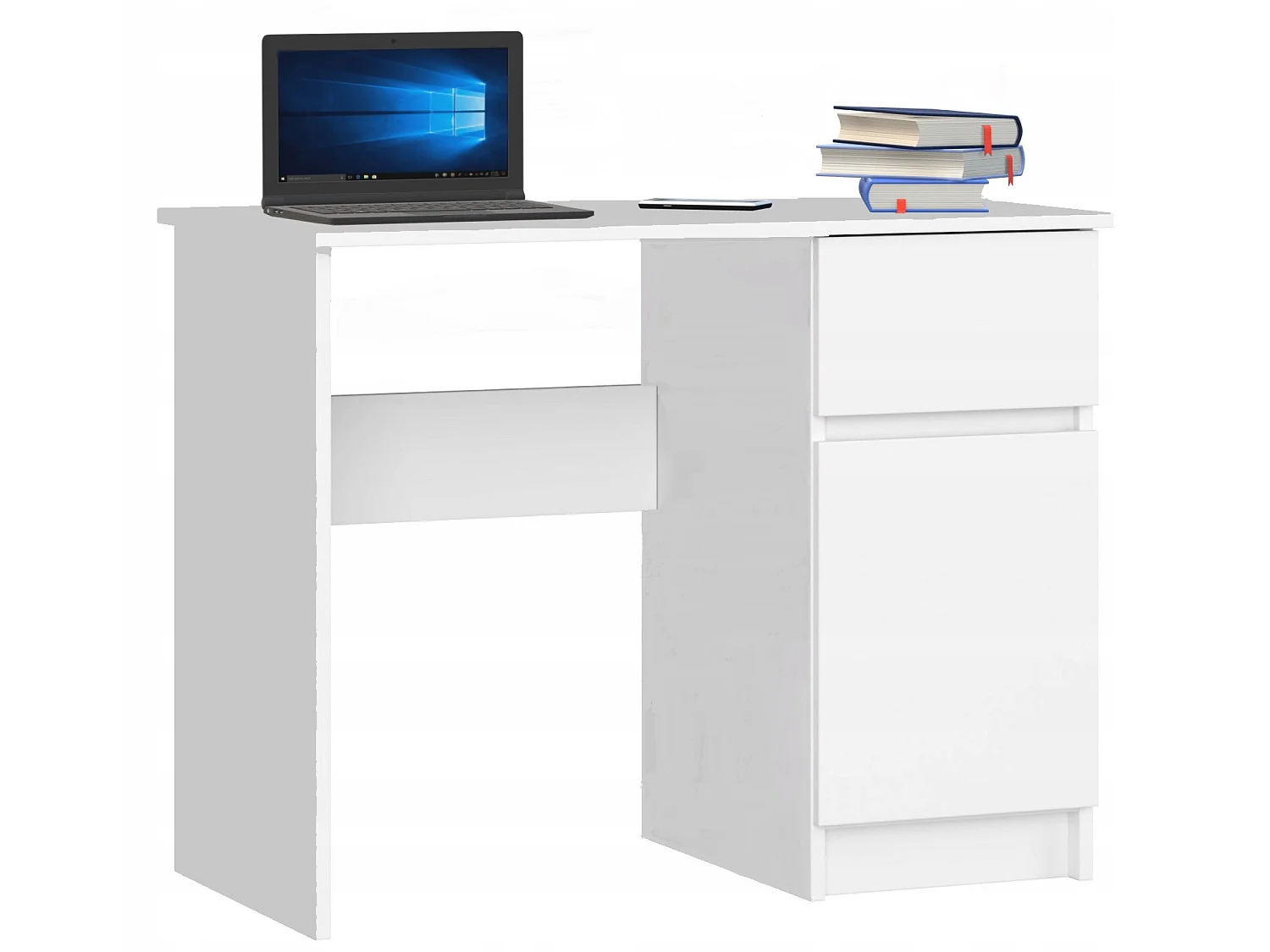 SUSANE - Bureau droit taille compacte -1 porte + 1 tiroir - Dimensions 90x50x76 cm