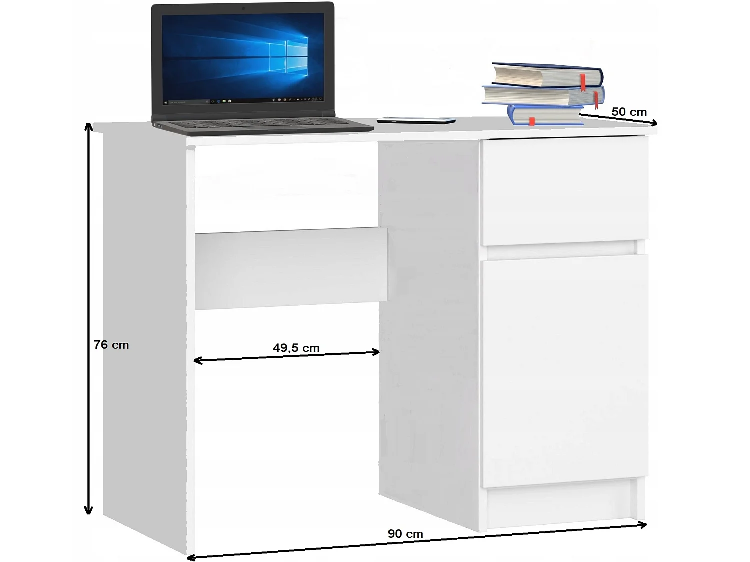 SUSANE - Bureau droit taille compacte -1 porte + 1 tiroir - Dimensions 90x50x76 cm
