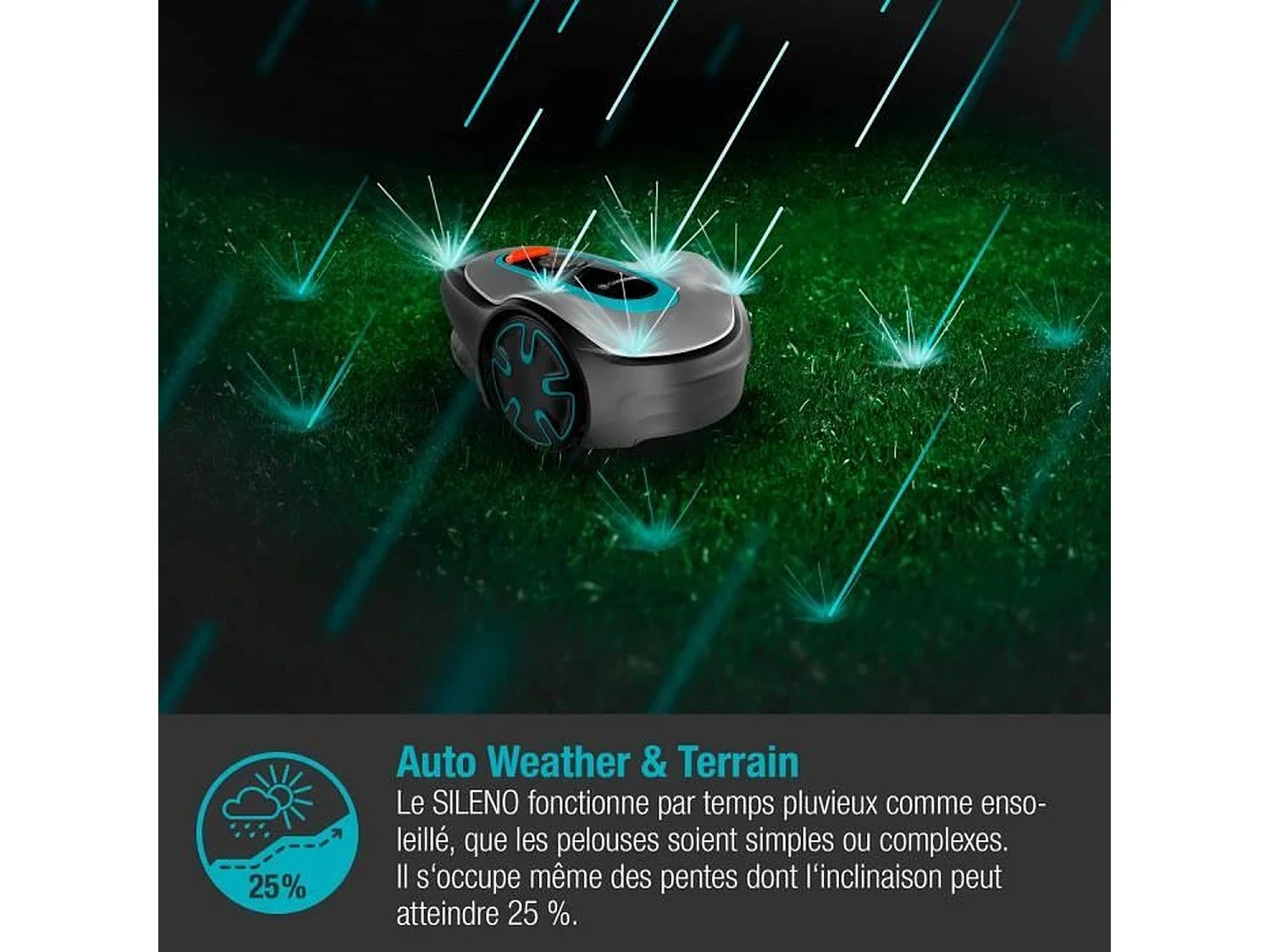GARDENA Tondeuse robot SILENO minimo 250 - Connexion Bluetooth - Surface tonte max 250m2 - Triple lames pivotantes 15201-26
