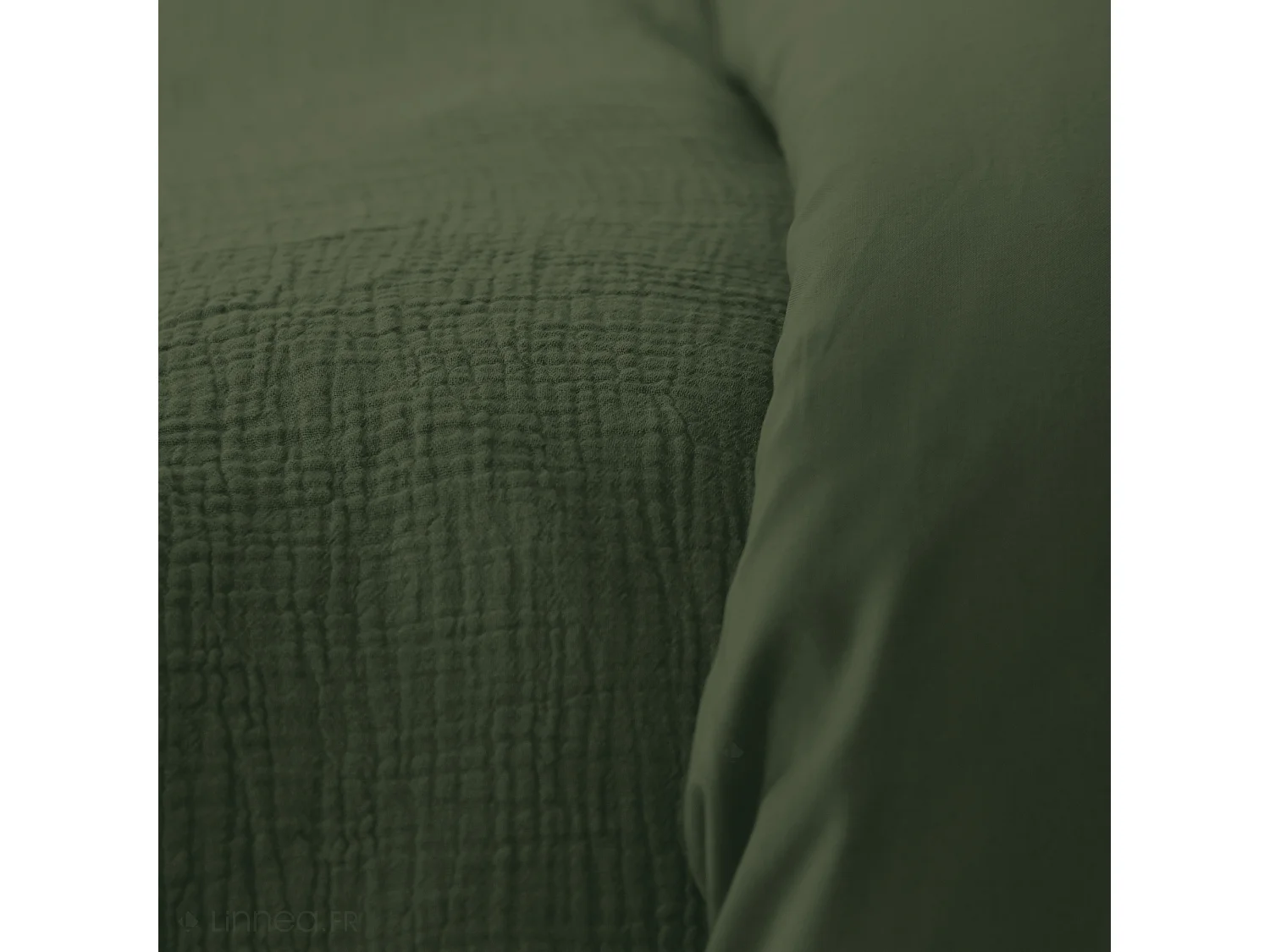 Parure de lit 260x240 cm double gaze de coton GAZGAZ vert kaki 3 pièces