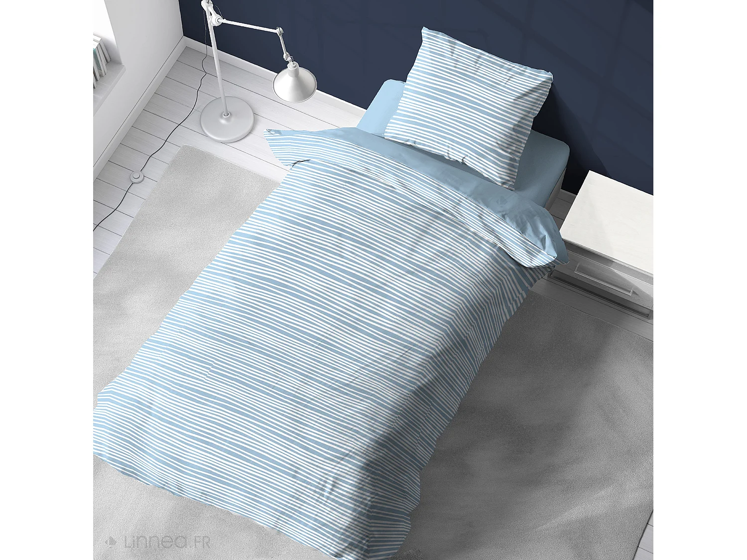 Parure de lit 140x200 cm 100% polyester microfibre BLIS bleu 2 pièces