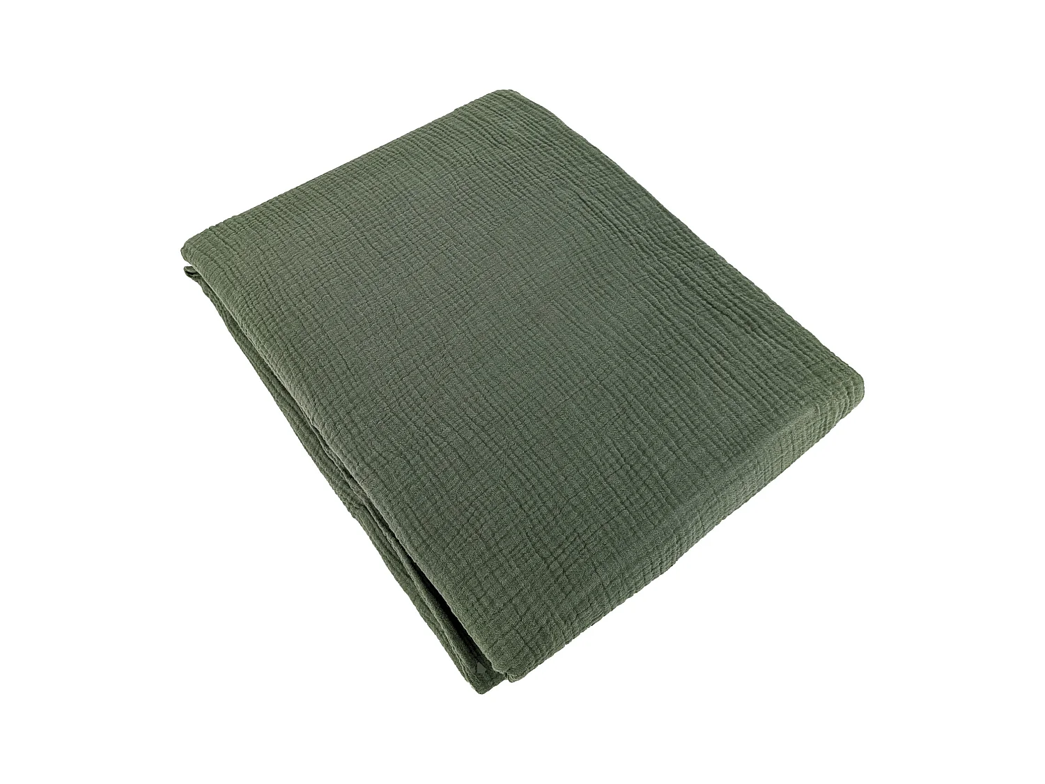 Parure de lit 140x200 cm double gaze de coton GAZGAZ vert kaki 2 pièces