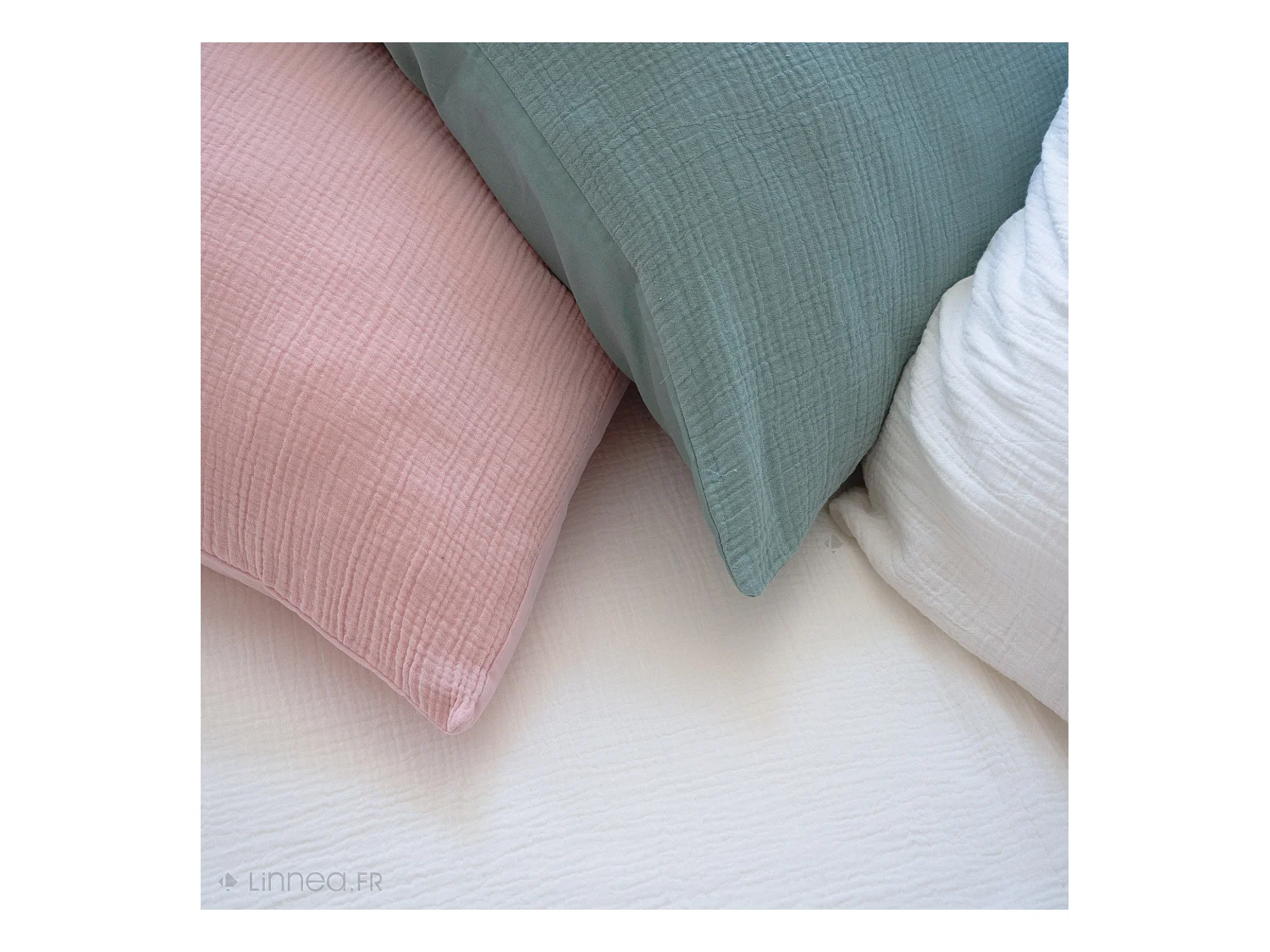 Parure de lit 140x200 cm double gaze de coton GAZGAZ vert kaki 2 pièces