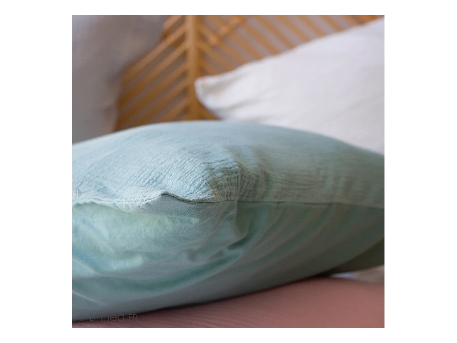 Parure de lit 140x200 cm double gaze de coton GAZGAZ vert kaki 2 pièces