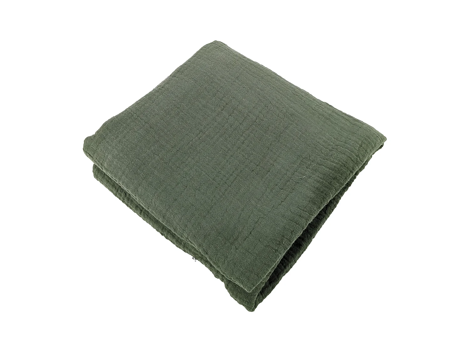 Parure de lit 140x200 cm double gaze de coton GAZGAZ vert kaki 2 pièces