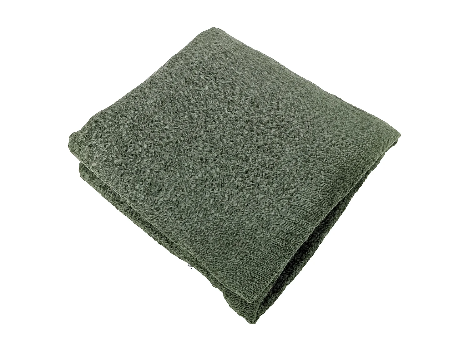 Parure de lit 140x200 cm double gaze de coton GAZGAZ vert kaki 2 pièces