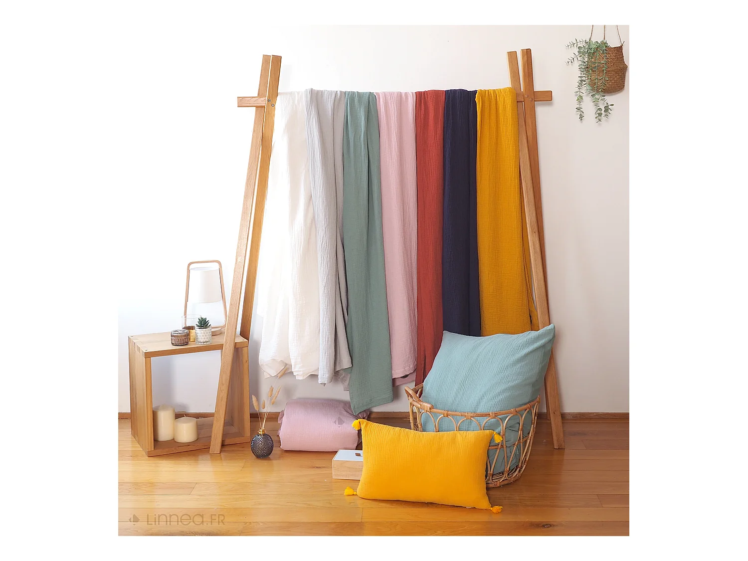 Parure de lit 240x220 cm double gaze de coton GAZGAZ vert amande 3 pièces