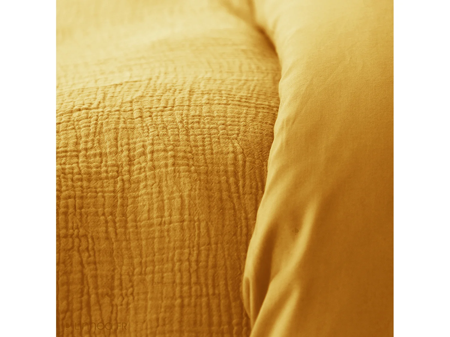 Parure de lit 240x220 cm double gaze de coton GAZGAZ jaune moutarde 3 pièces