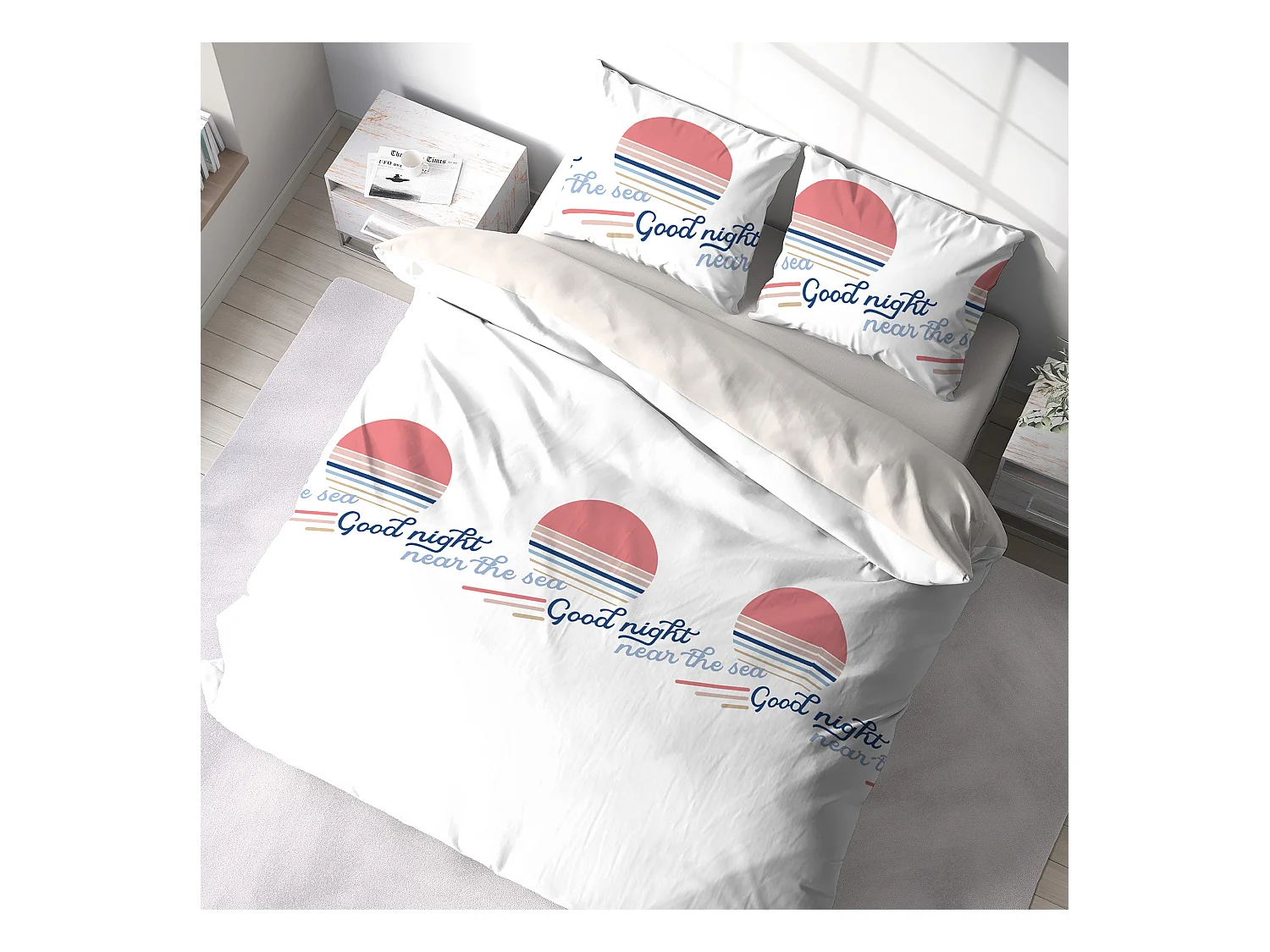 Parure de lit 240x220 cm 100% polyester microfibre SEA blanc 3 pièces