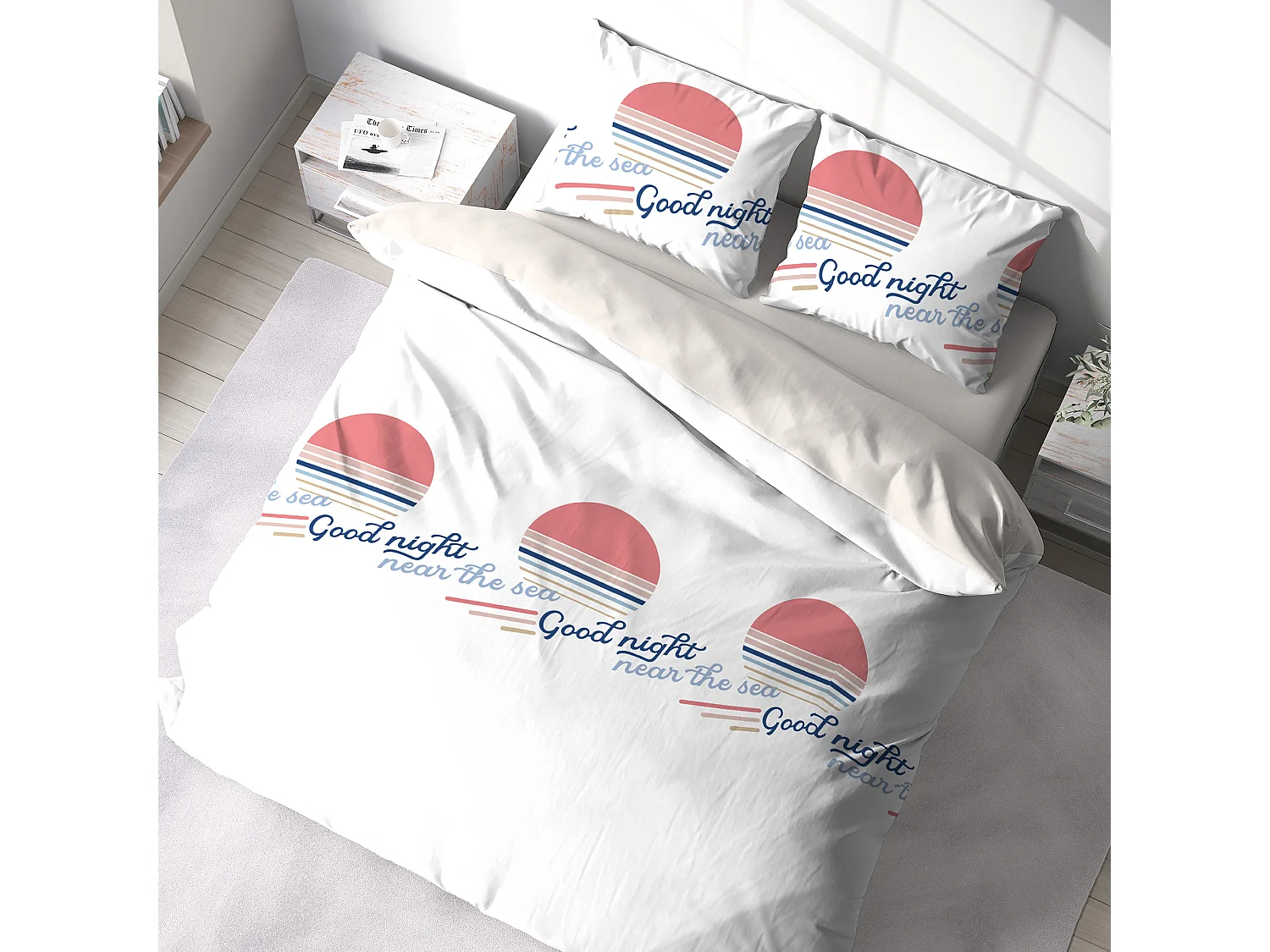 Parure de lit 240x220 cm 100% polyester microfibre SEA blanc 3 pièces