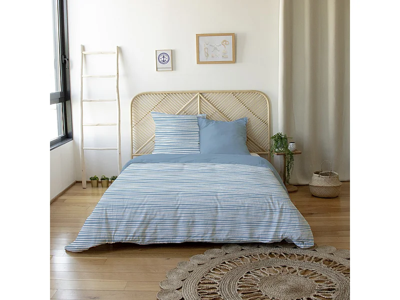 Parure de lit 260x240 cm 100% polyester microfibre BLIS bleu 3 pièces