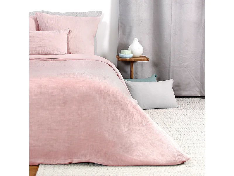 Parure de lit 140x200 cm double gaze de coton GAZGAZ rose 2 pièces