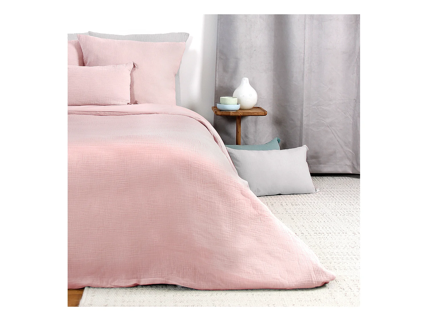 Parure de lit 140x200 cm double gaze de coton GAZGAZ rose 2 pièces