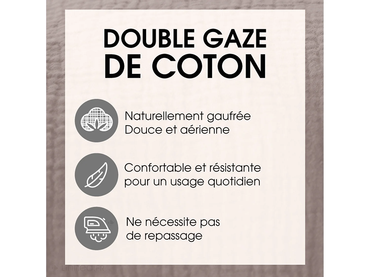 Parure de lit 260x240 cm double gaze de coton GAZGAZ gris 3 pièces