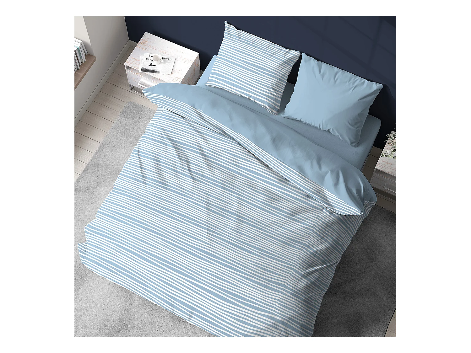 Parure de lit 200x200 cm 100% polyester microfibre BLIS bleu 3 pièces