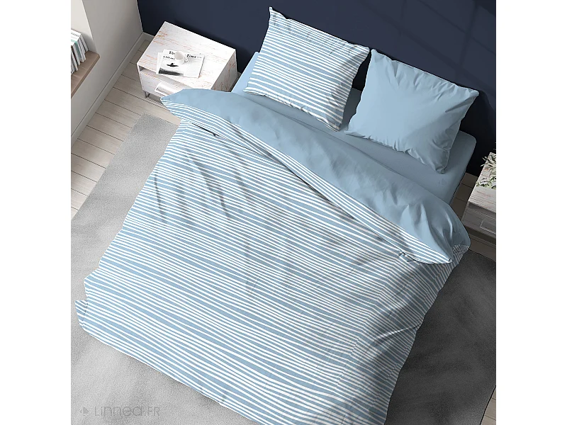 Parure de lit 200x200 cm 100% polyester microfibre BLIS bleu 3 pièces