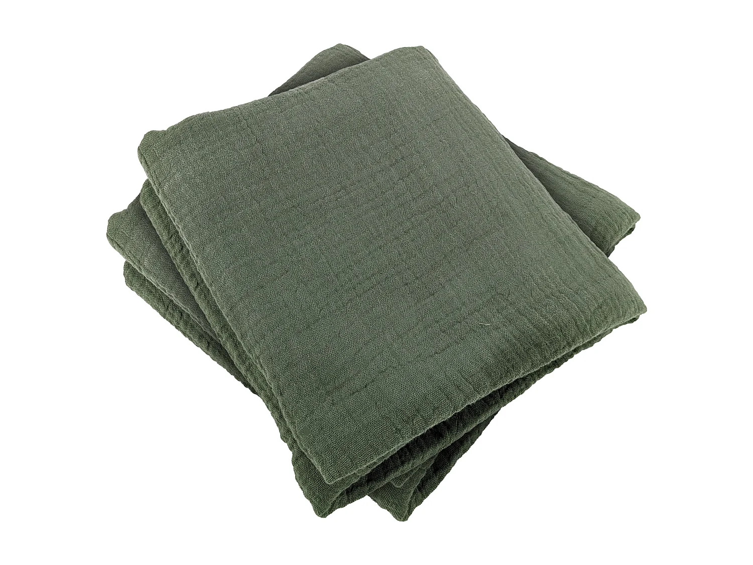 Parure de lit 240x220 cm double gaze de coton GAZGAZ vert kaki 3 pièces