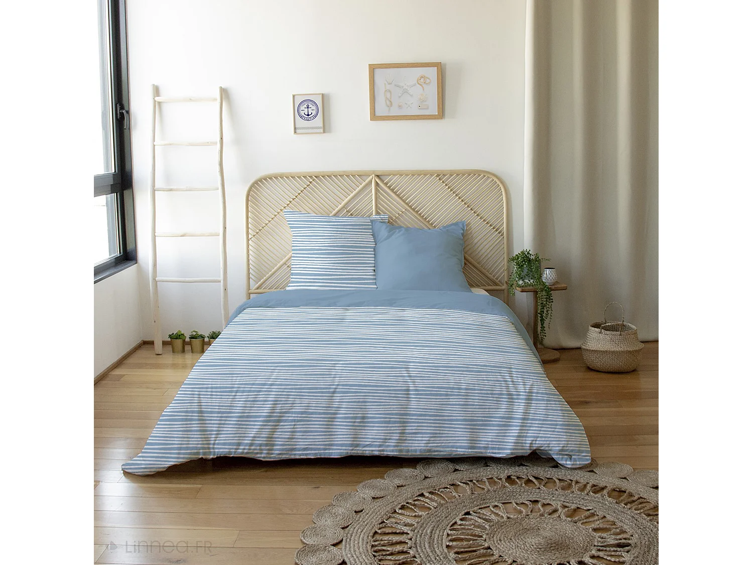 Parure de lit 240x220 cm 100% polyester microfibre BLIS bleu 3 pièces