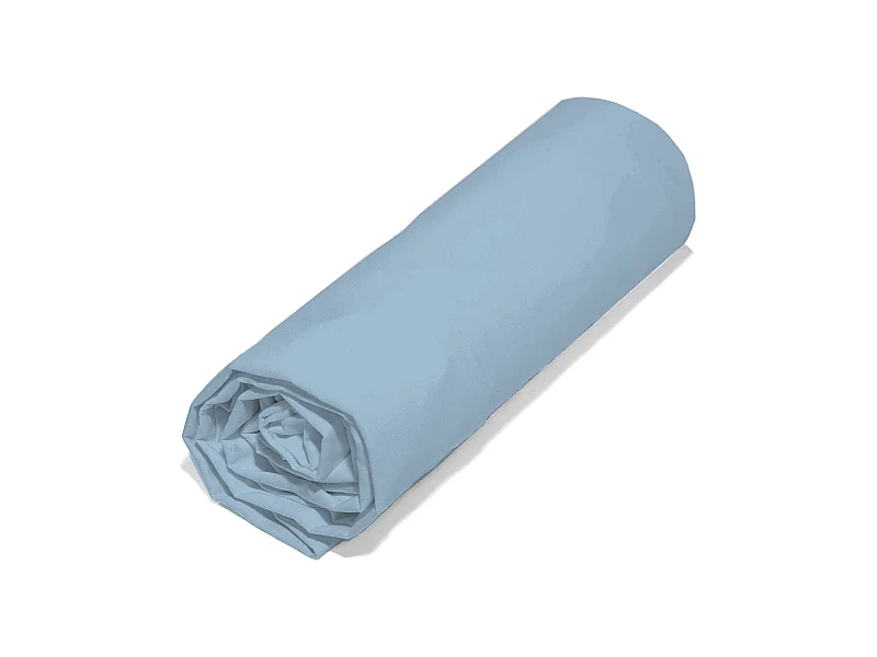 Drap housse 90x190 cm en 100% polyester microfibre LAGO bleu ciel bonnet 23 cm