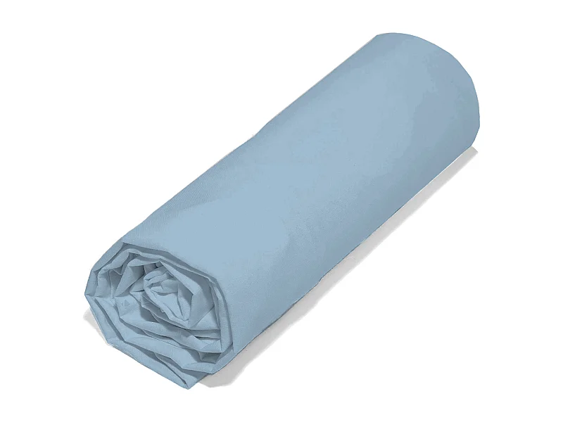 Drap housse 90x190 cm en 100% polyester microfibre LAGO bleu ciel bonnet 23 cm