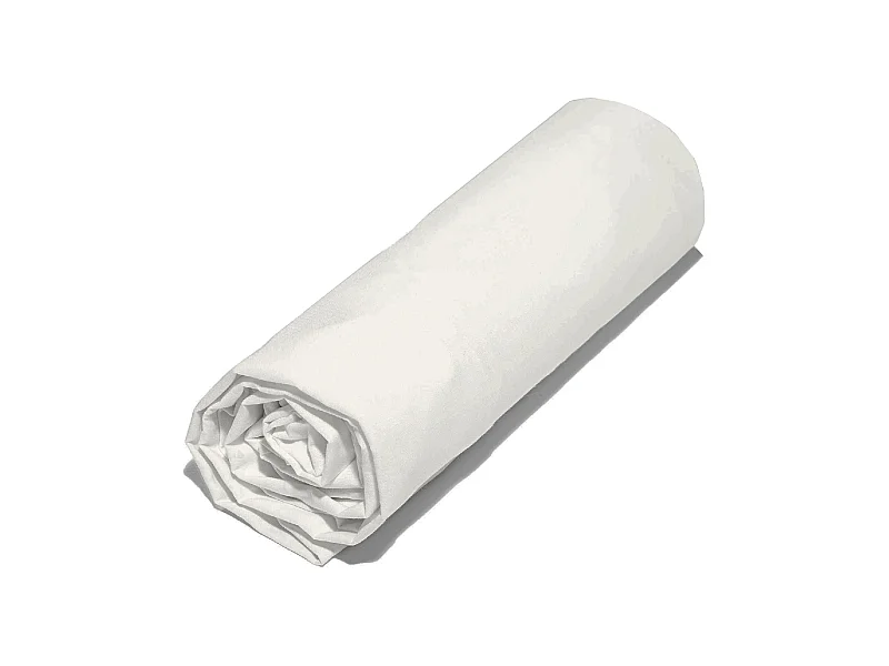 Drap housse 160x200 cm en 100% polyester microfibre LAGO écru bonnet 25 cm