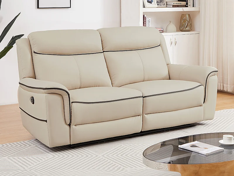 Elektrische driezitsrelaxbank van beige leer ADELIO