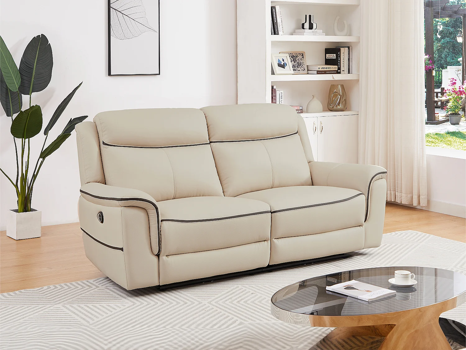 Divano 3 posti relax elettrico in Pelle Beige - ADELIO