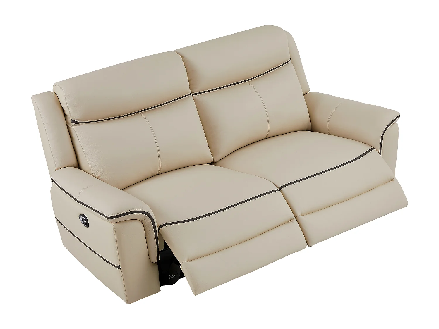 Canapé 3 places relax électrique en cuir beige ADELIO