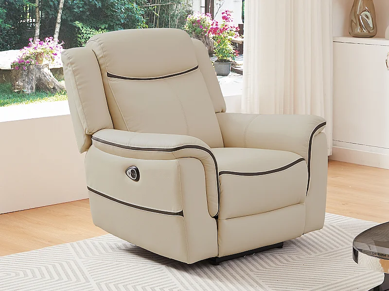 Fauteuil relax électrique en cuir beige ADELIO