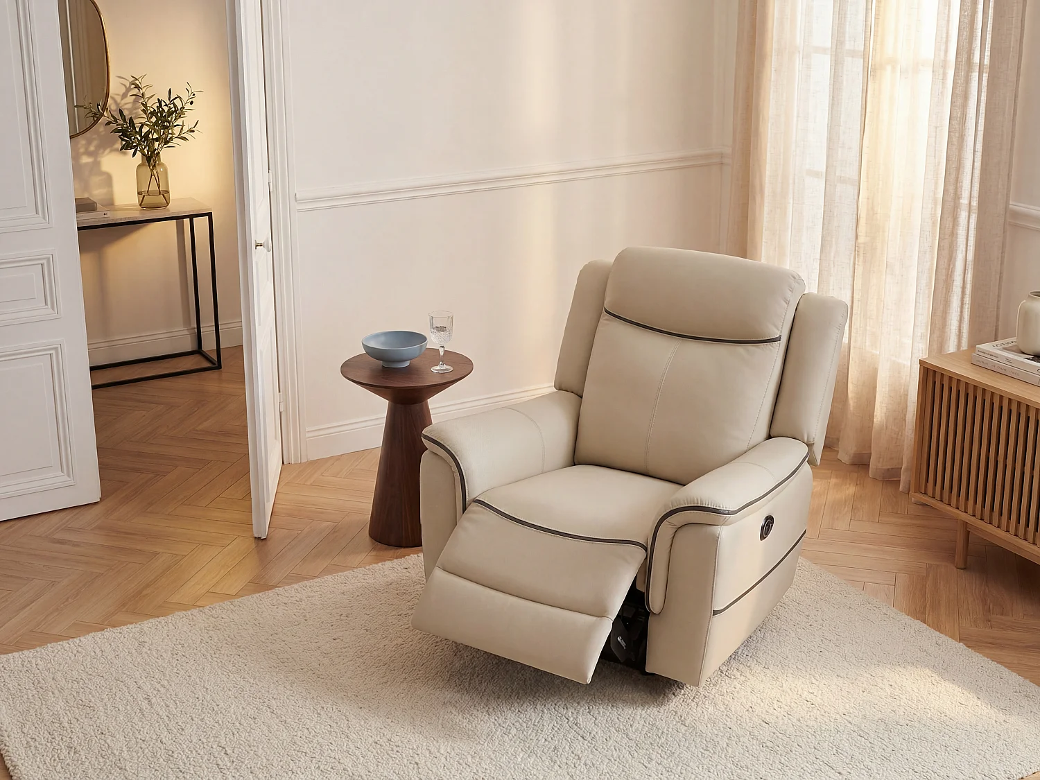 Elektrisk reclinerfåtölj i beige läder ADELIO