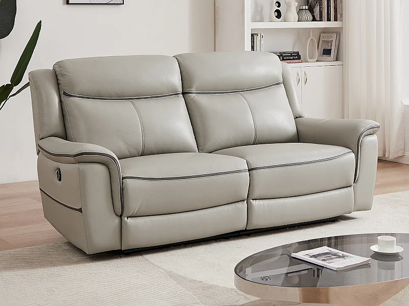 Relaxsofa 3-Sitzer elektrisch - Leder - Hellgrau - ADELIO