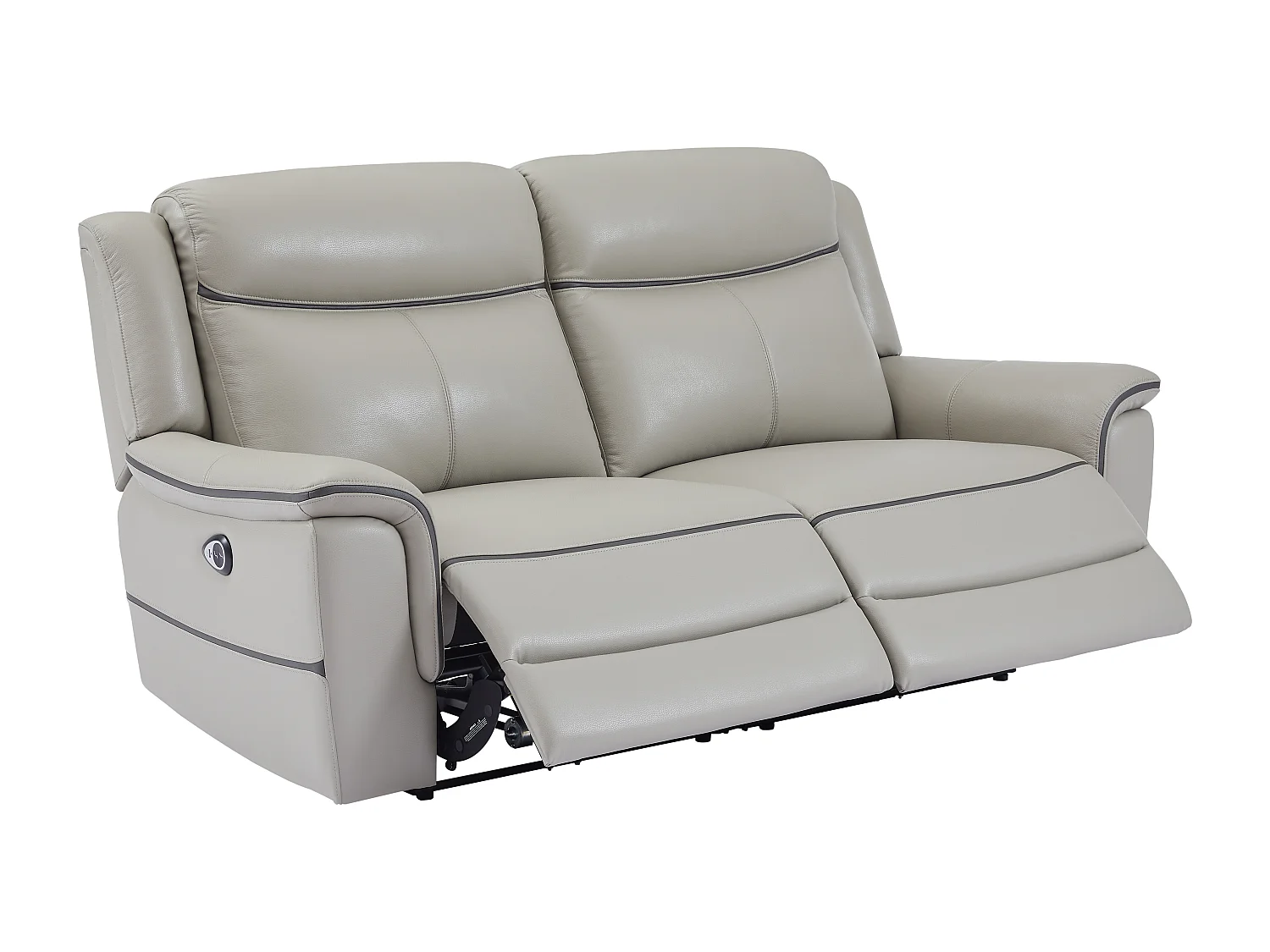 Canapé 3 places relax électrique en cuir gris clair ADELIO